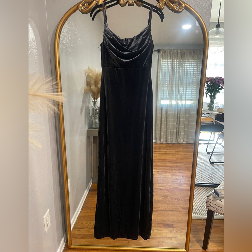 Revelry Bridesmaid Dress, Style Skye Velvet Dress, Size 4, Color Slate Blue